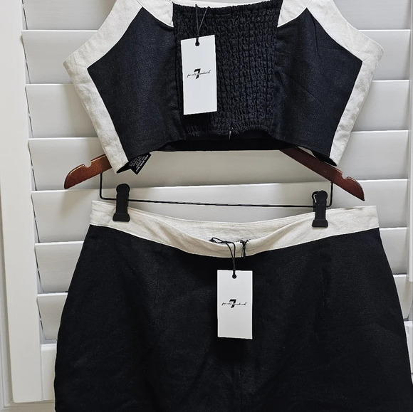 💯HOST PICK💯7 For All Mankind Colorblock Set Top Skirt Off White Black Linen XL - Picture 4 of 9